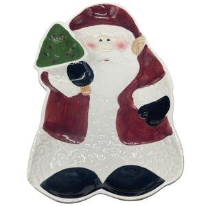 figi Christmas Santa tray plate serving tree 16x8" red white green boots READ